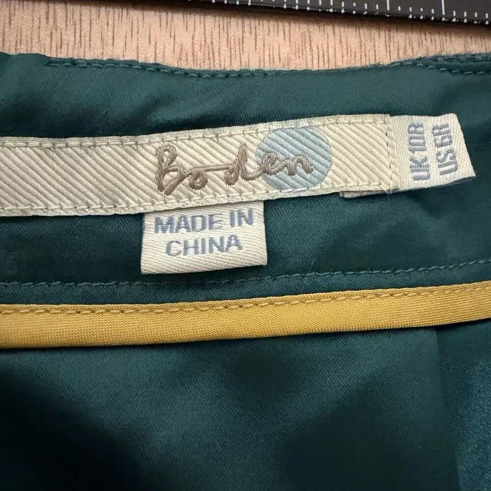 Boden Pencil Skirt 6R Green Yellow Textured Cotton Geometric Knit Slit Retro